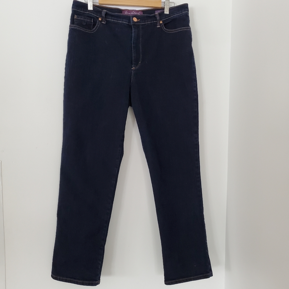 GLORIA VANDERBILT AMANDA Dk Wash Blue Jeans 5 Pocket Straight Leg Stretch Sz 14